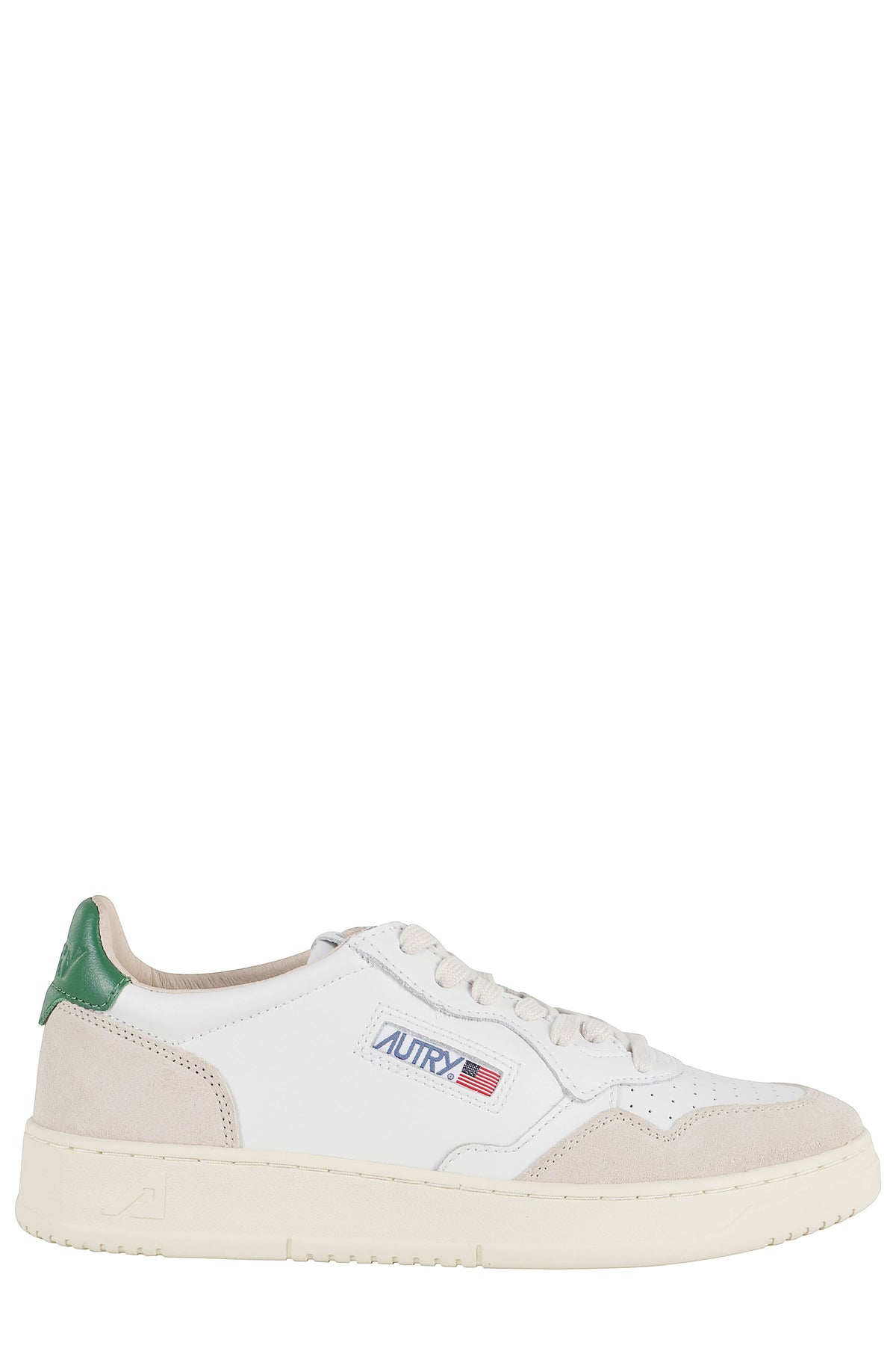 Medalist Low White and Green Suede Leather Sneakers