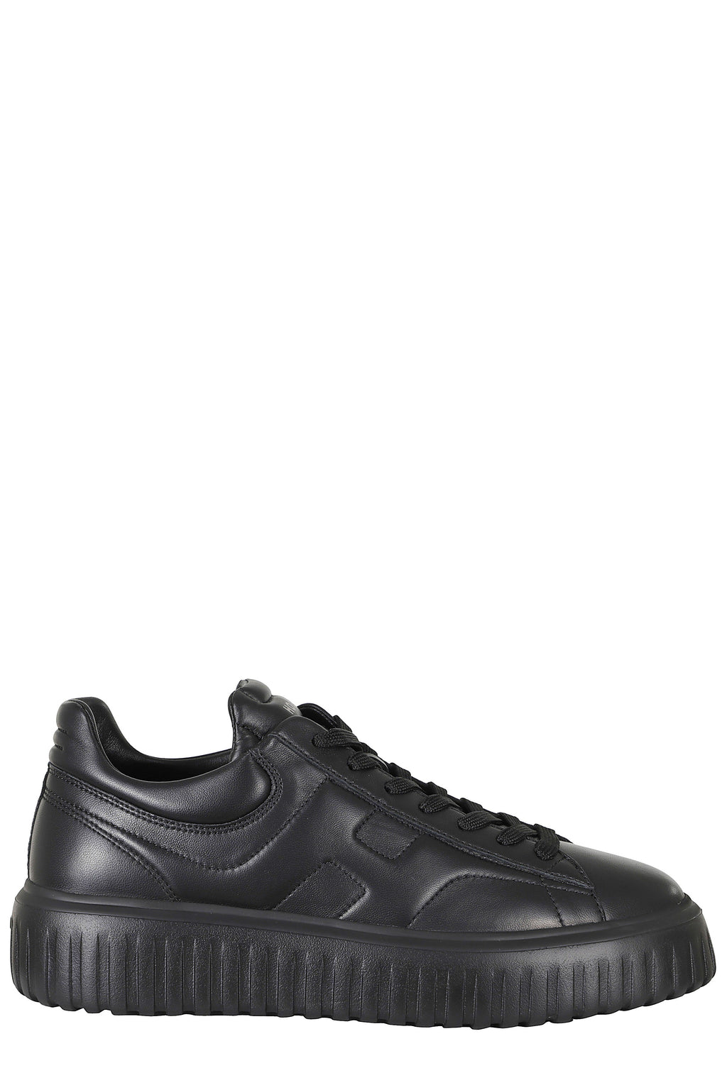 Black H Stripes Smooth Leather Rubber Sole Leather Sneakers