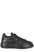 Black H Stripes Smooth Leather Rubber Sole Leather Sneakers