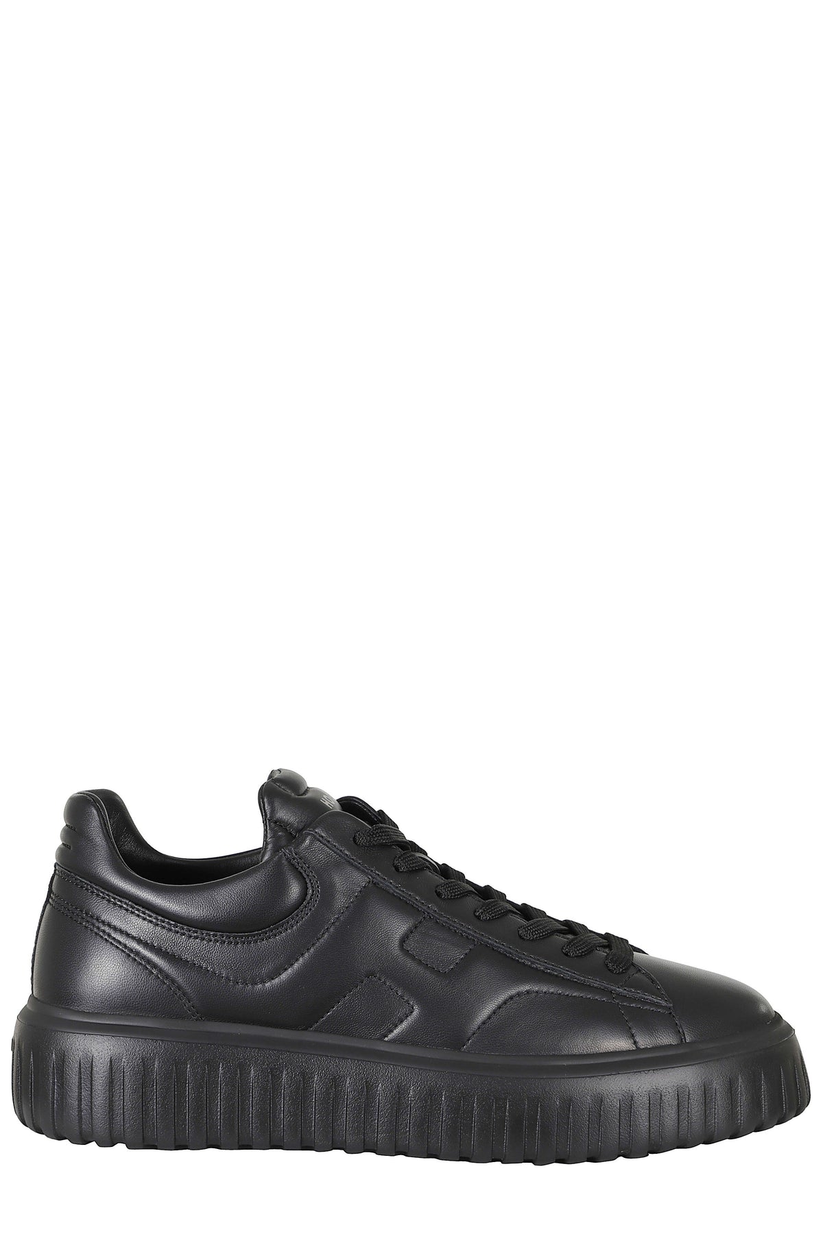 Black H Stripes Smooth Leather Rubber Sole Leather Sneakers