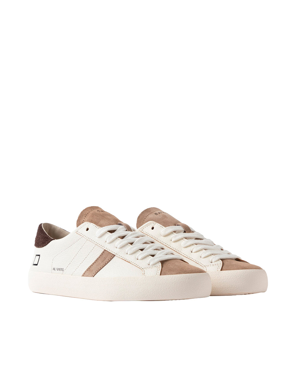 Low-Top White Leather Sneakers with Beige Suede Accents