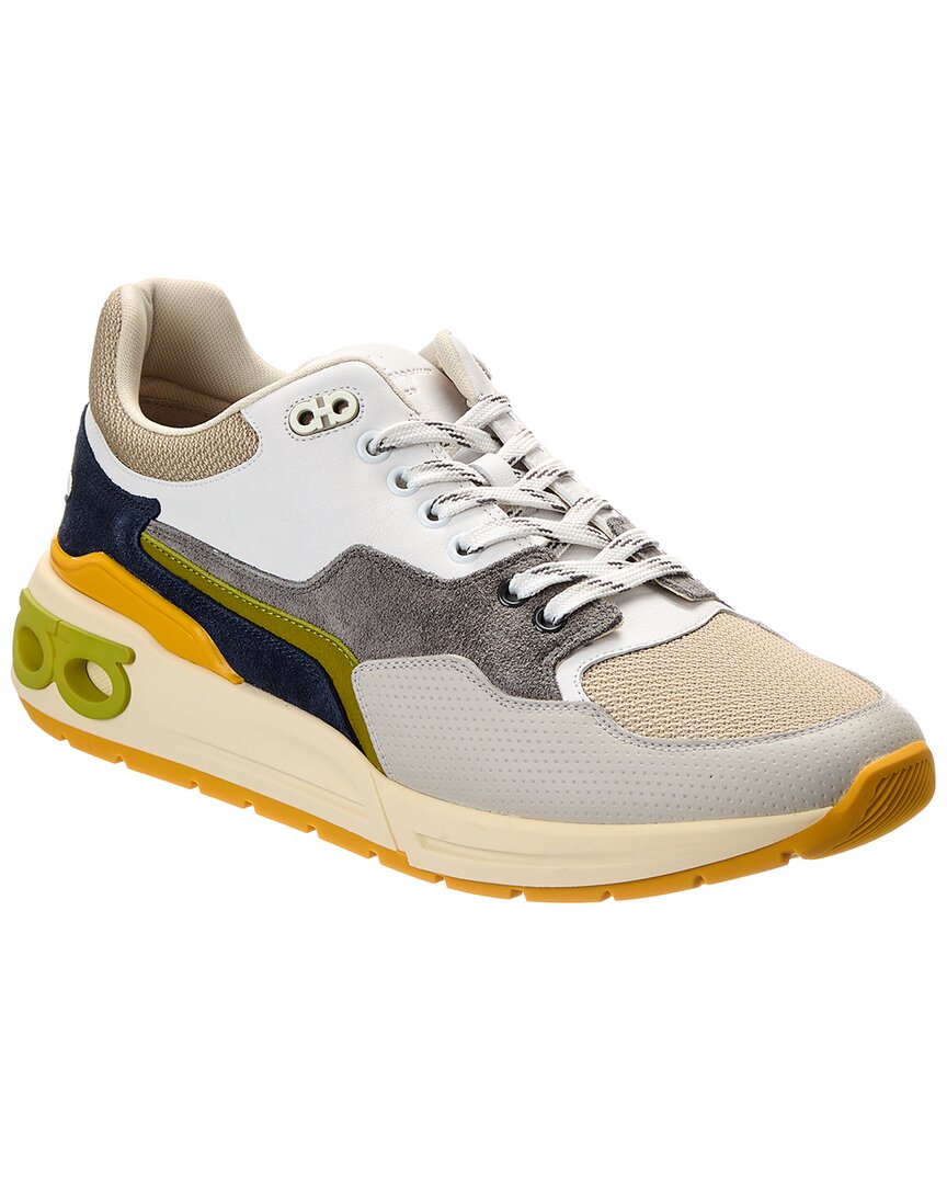 Ferragamo Cosma Low Langur Bitume Leather & Suede Sneaker