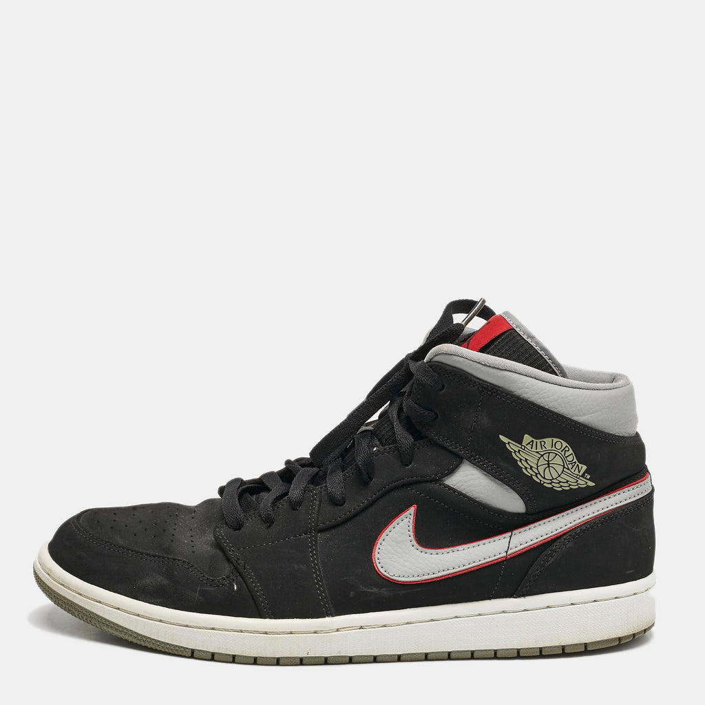 Air Jordans Black/grey Durabuck And Leather Jordan 1 Mid Black Particle Grey Gym Red Sneakers