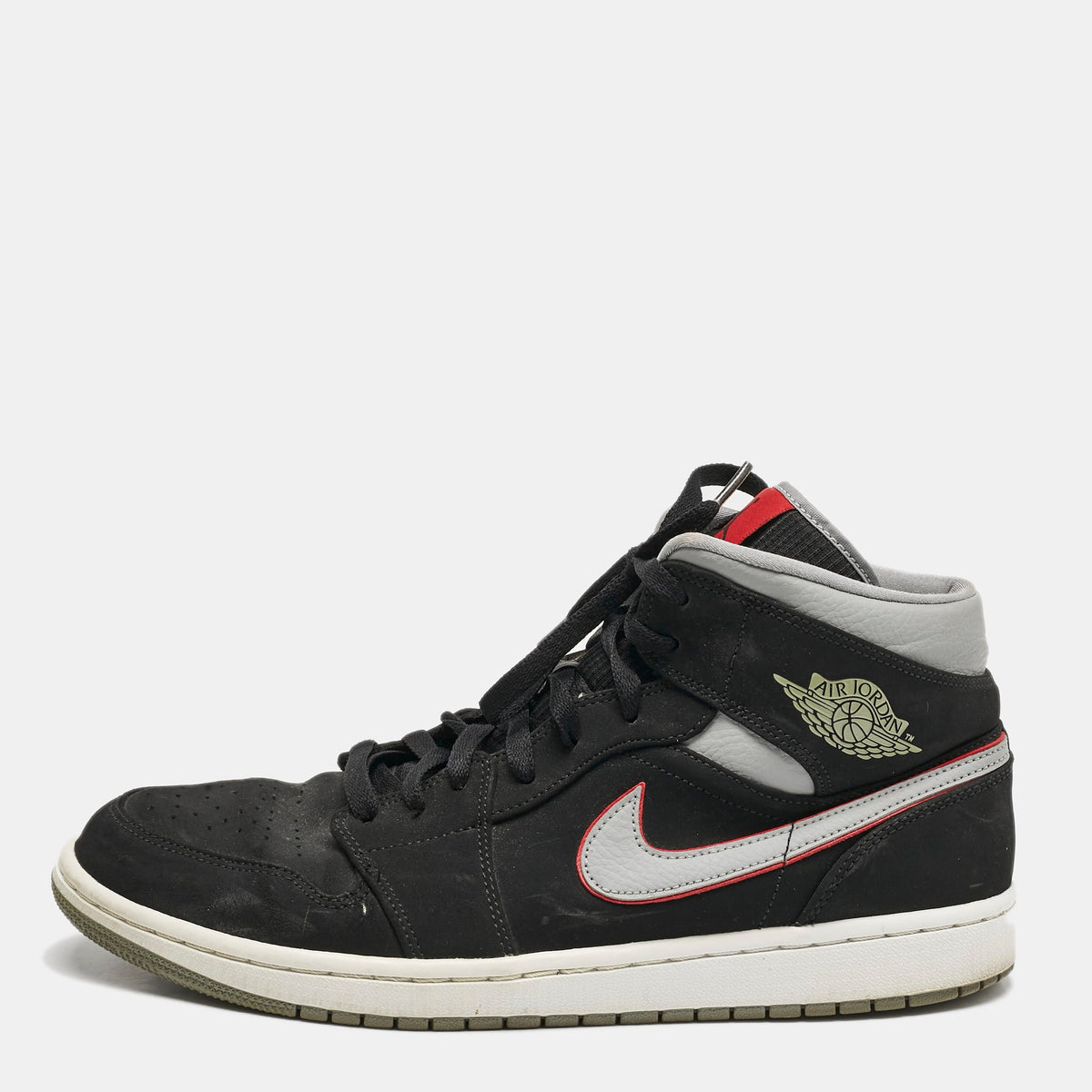 Air Jordans Black/grey Durabuck And Leather Jordan 1 Mid Black Particle Grey Gym Red Sneakers