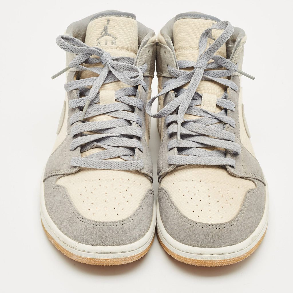 Air Jordans Grey/beige Suede And Canvas Jordan 1 Mid Se Coconut Milk Particle Grey Sneakers