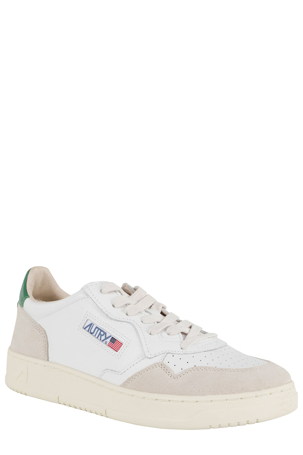 Medalist Low White and Green Suede Leather Sneakers