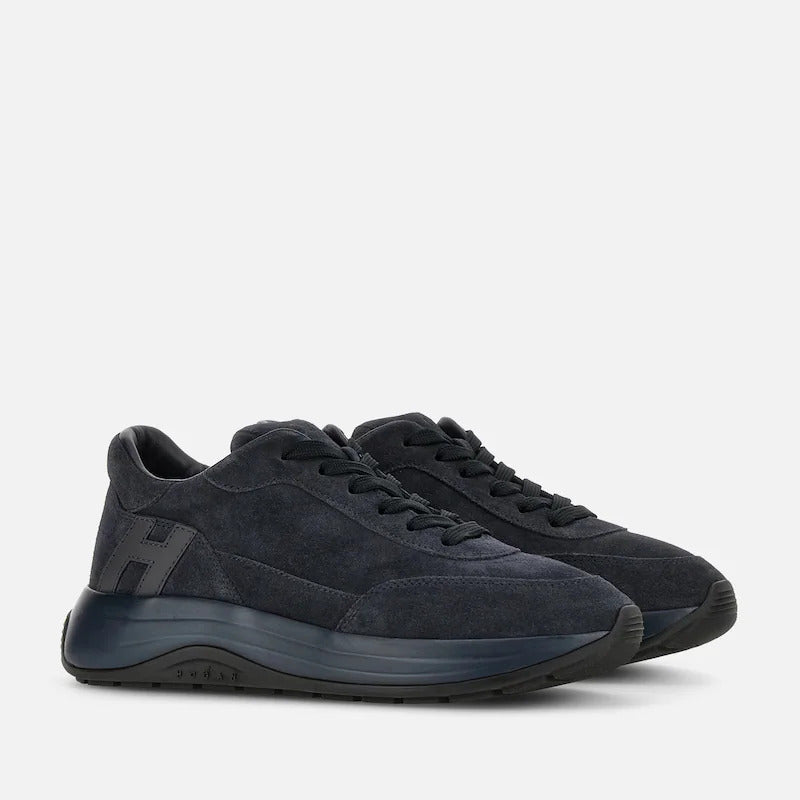 H719 Allacciato H Blue Calfskin Suede Sneakers