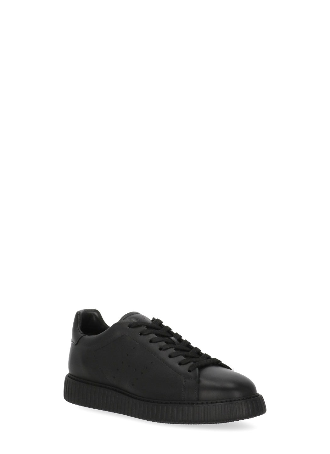 Black Monochromatic Smooth Leather Low-Top Sneakers