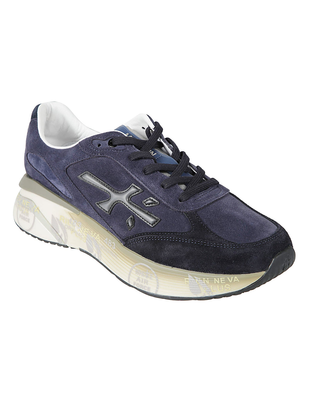 Dark Blue Moerun Leather-Blend Low-Top Sneakers