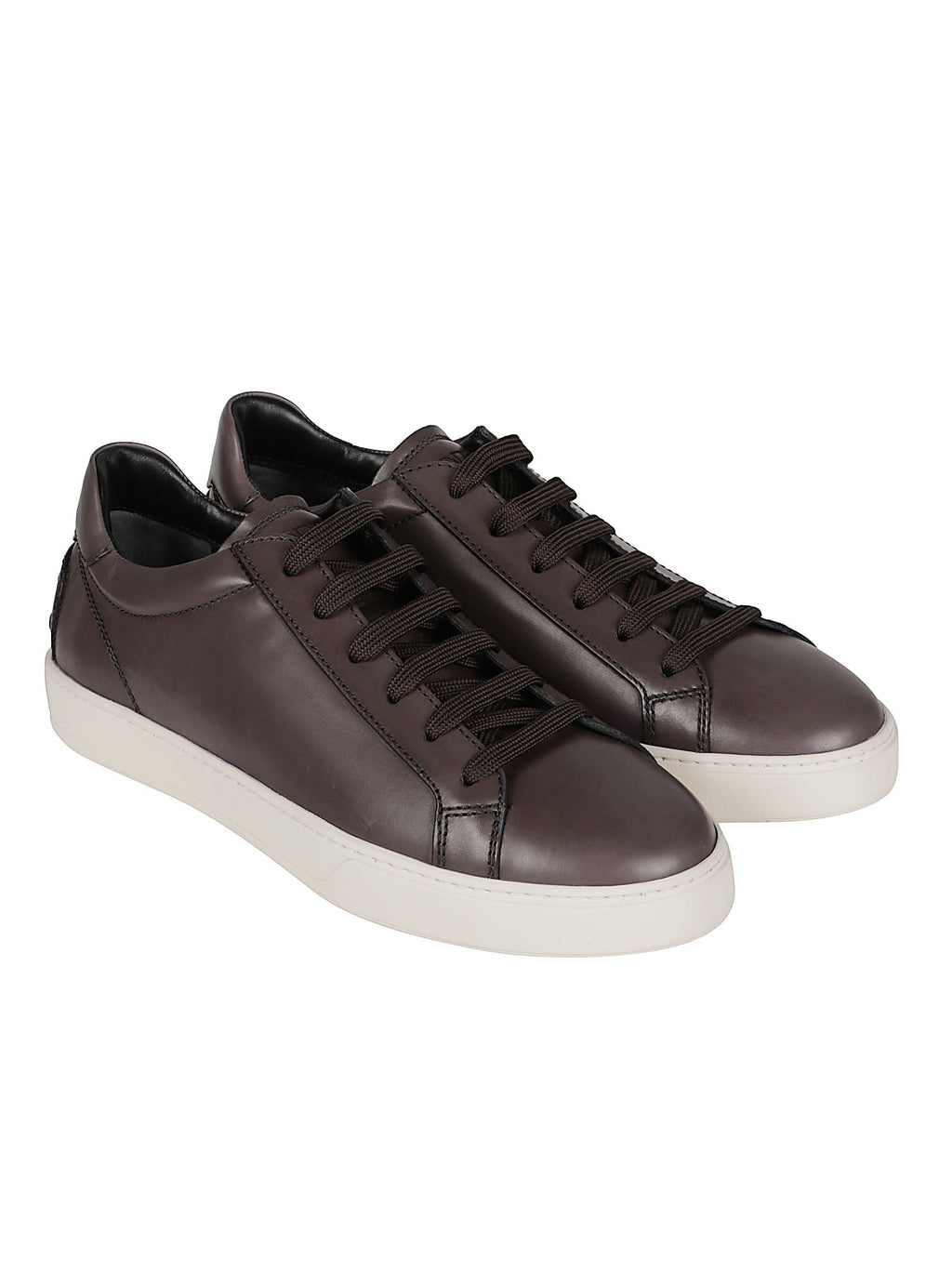 Low-Top Brown Calf Leather Sneakers with Textured Sole