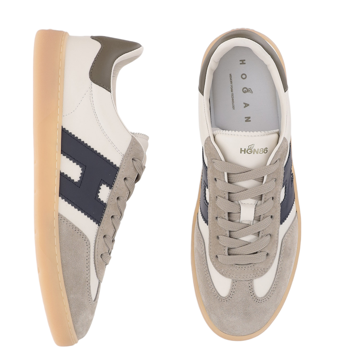 Low-Top Leather Sneakers With Suede Inserts And Memory Foam Insole