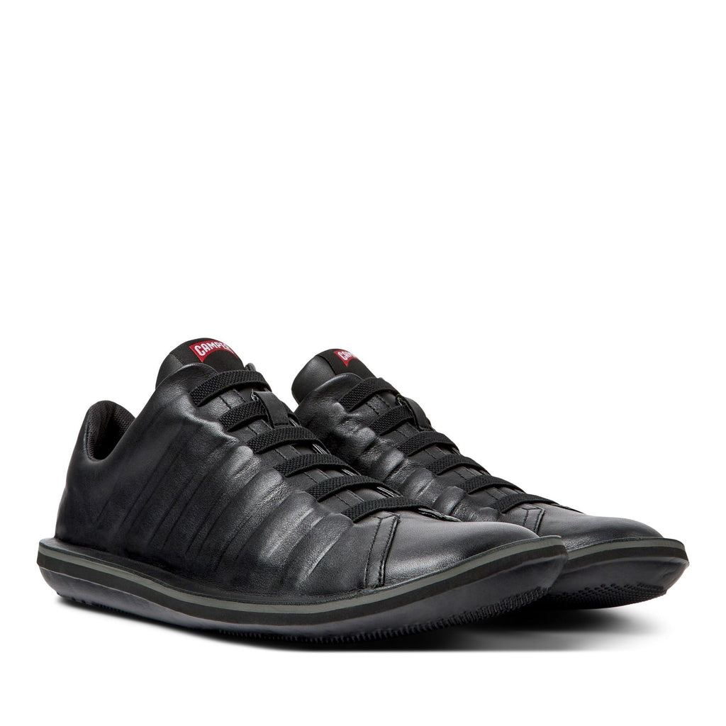 Black Beetle Ribbed Design Leather Sneakers