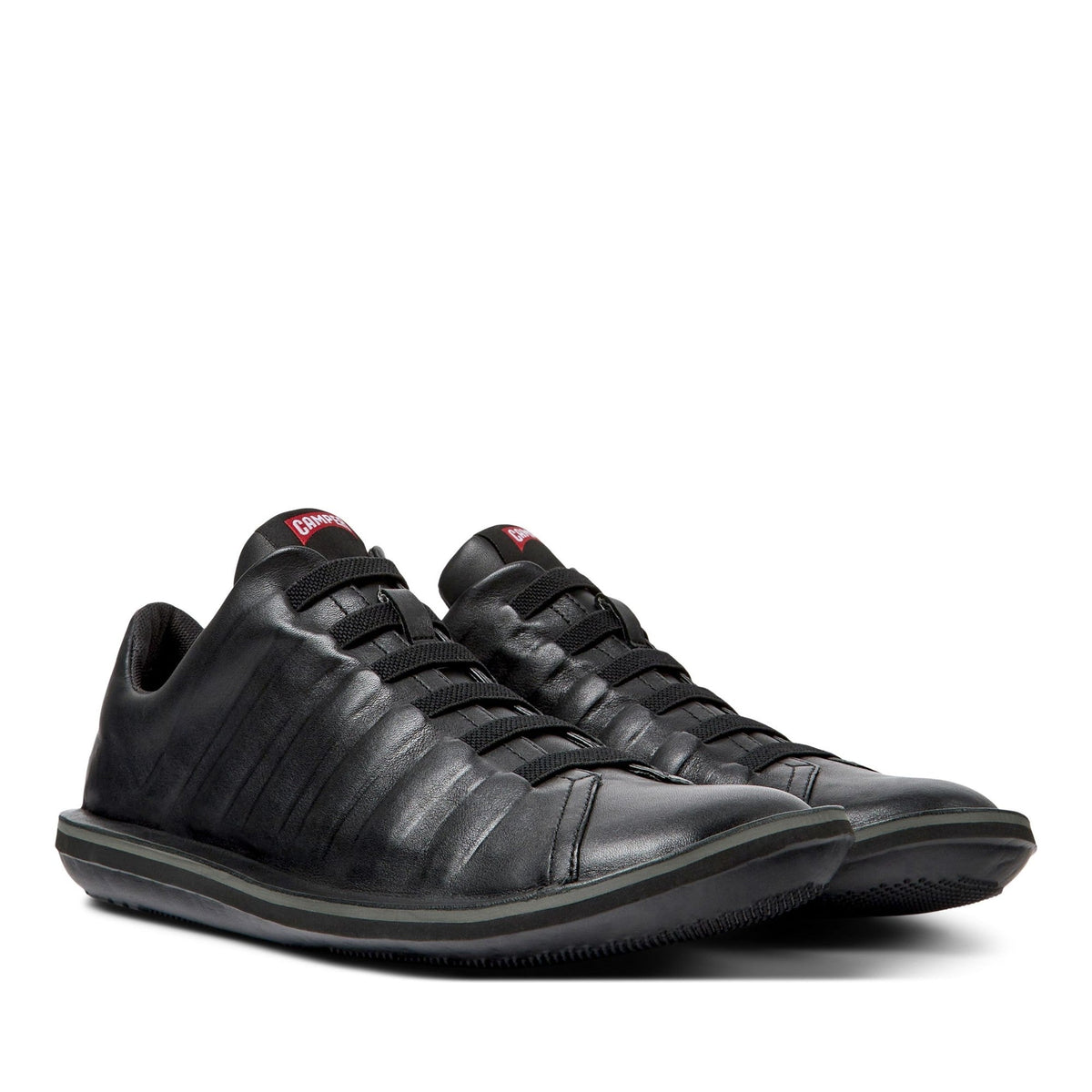 Black Beetle Ribbed Design Leather Sneakers