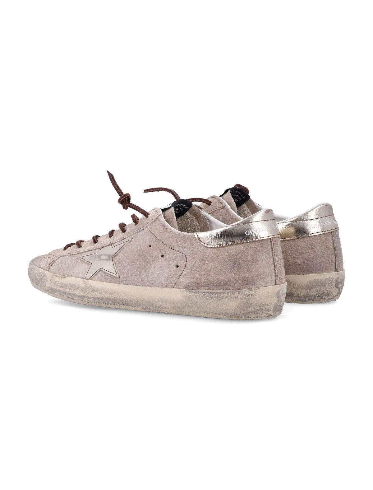 Distressed Beige Suede Sneakers with Metallic Silver Star Detail