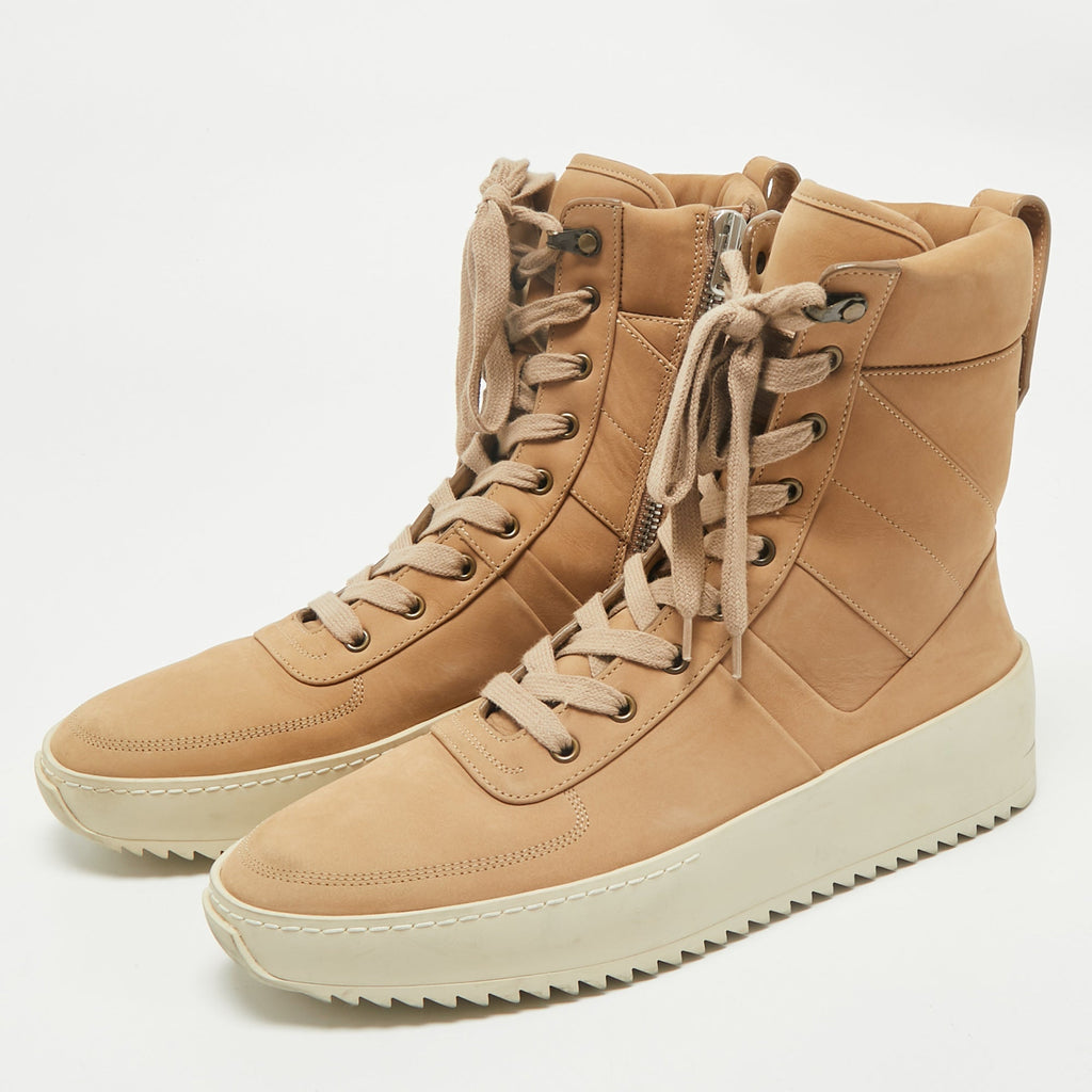 Fear Of God Brown Nubuck Leather Military High Top Sneakers