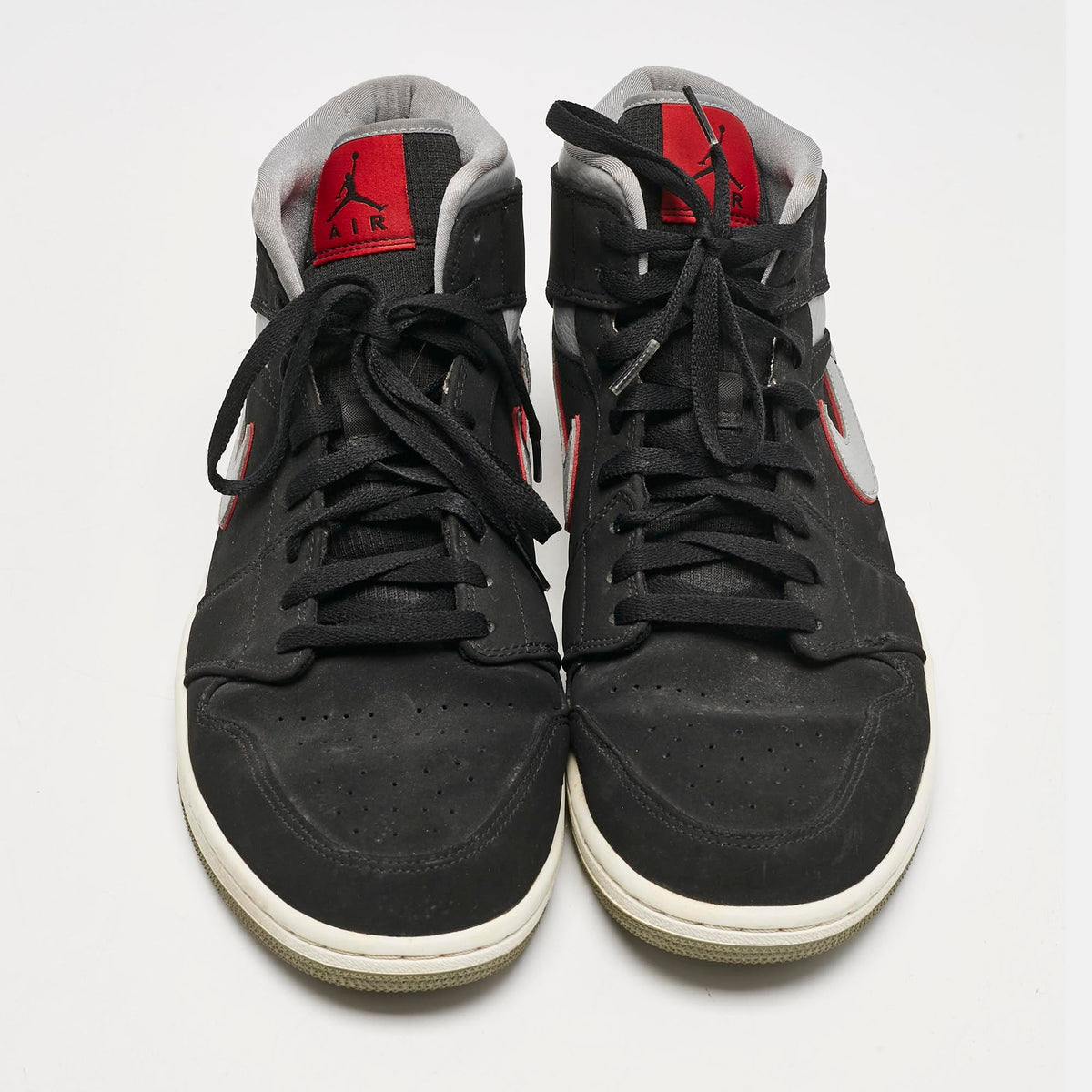 Air Jordans Black/grey Durabuck And Leather Jordan 1 Mid Black Particle Grey Gym Red Sneakers