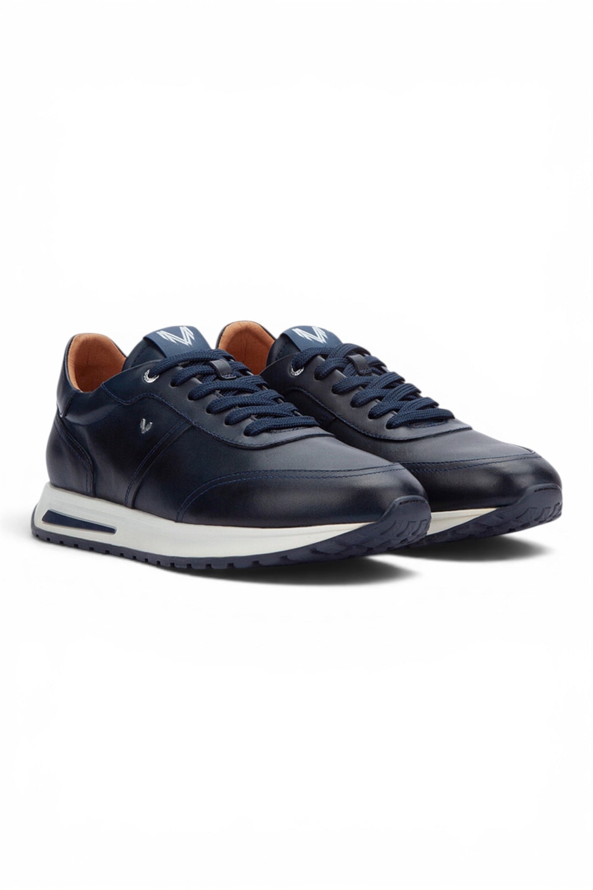 Martinelli Men's Blue Leather Sneakers Trainer Lace-Up Shoes - Hanbury