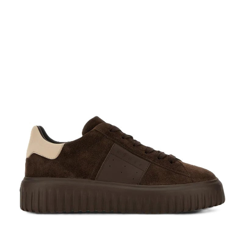 Dark Brown Suede Leather Embossed Low-Top Sneakers