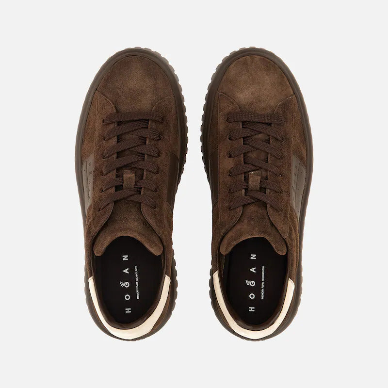 Dark Brown Suede Leather Embossed Low-Top Sneakers