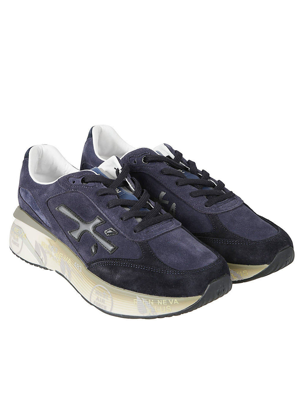 Dark Blue Moerun Leather-Blend Low-Top Sneakers