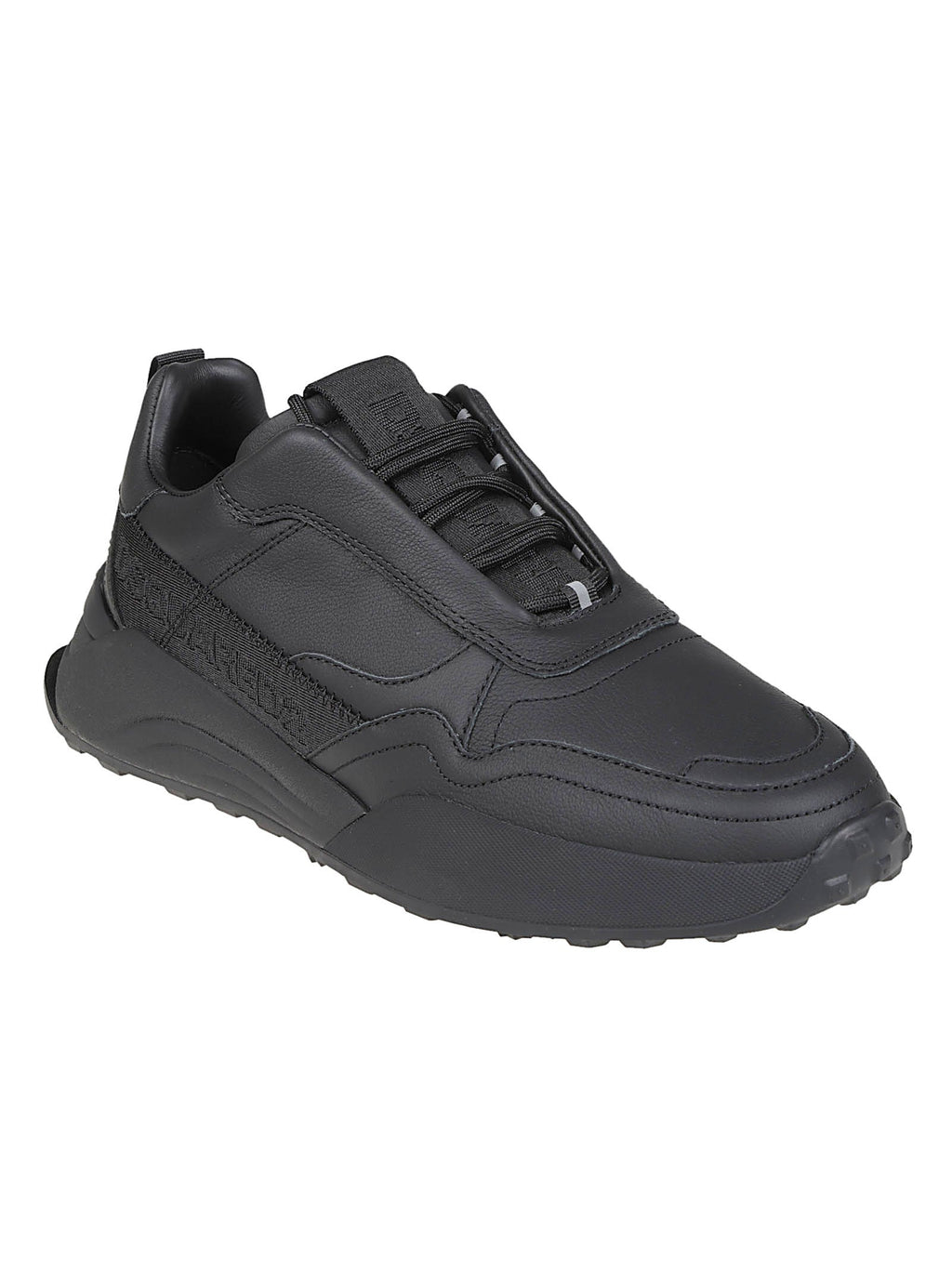 Black Flow Lace-Up Low-Top Calf Leather Sneakers
