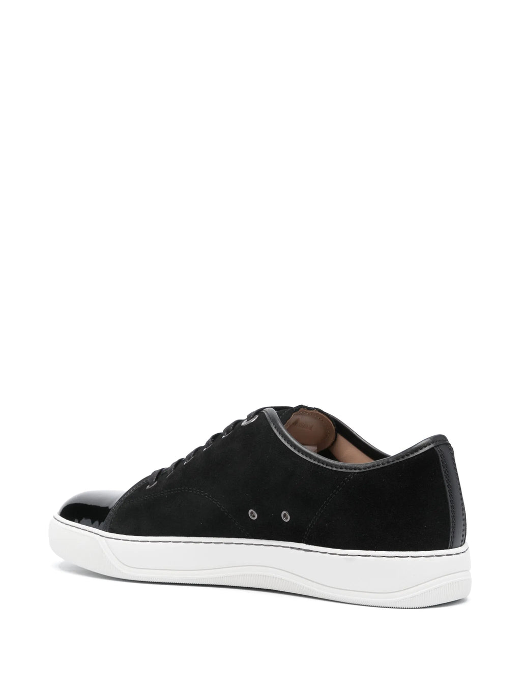 Low-Top Sneakers with Glossy Patent Toe Cap and Suede Upper