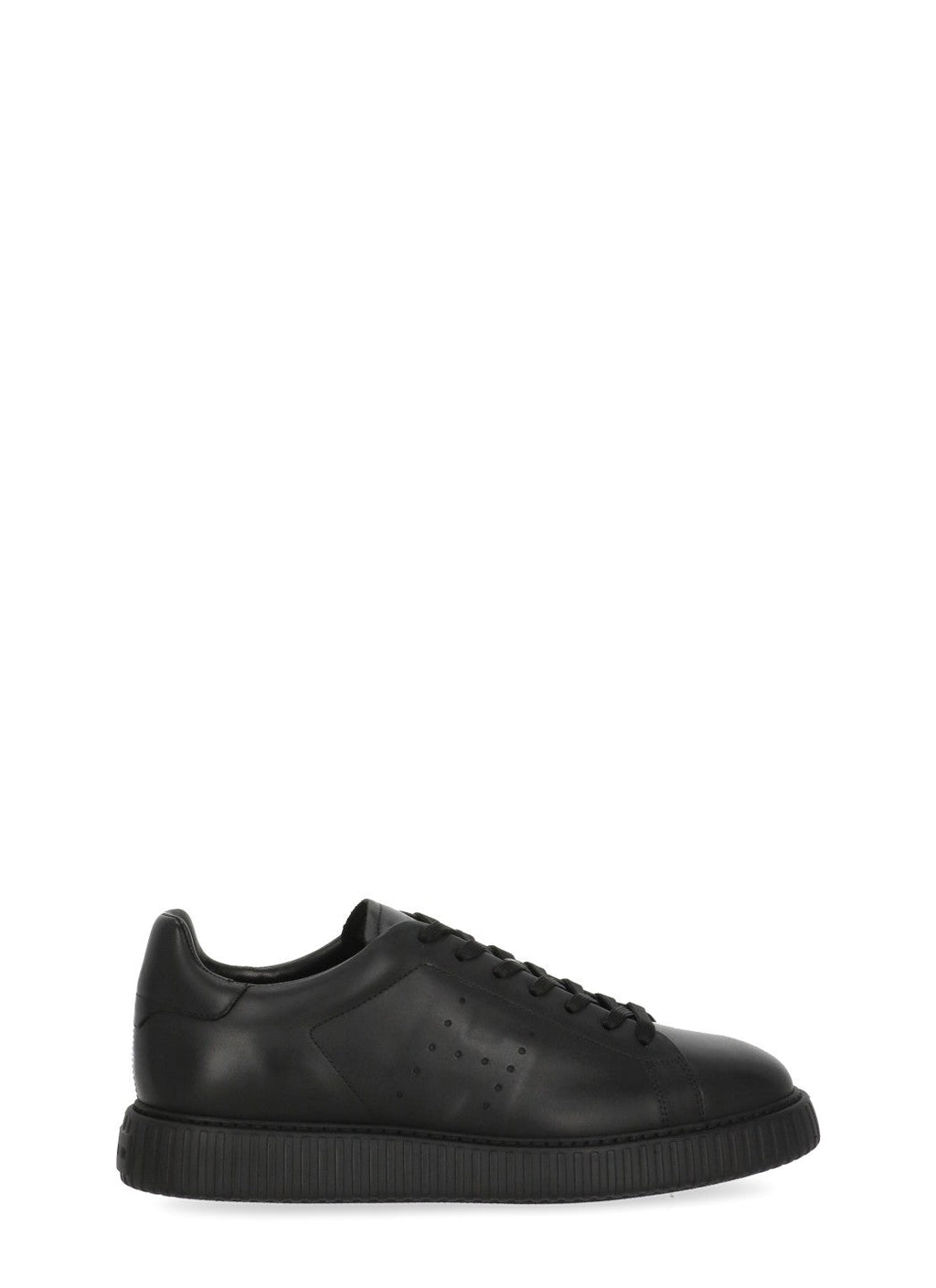 Black Monochromatic Smooth Leather Low-Top Sneakers