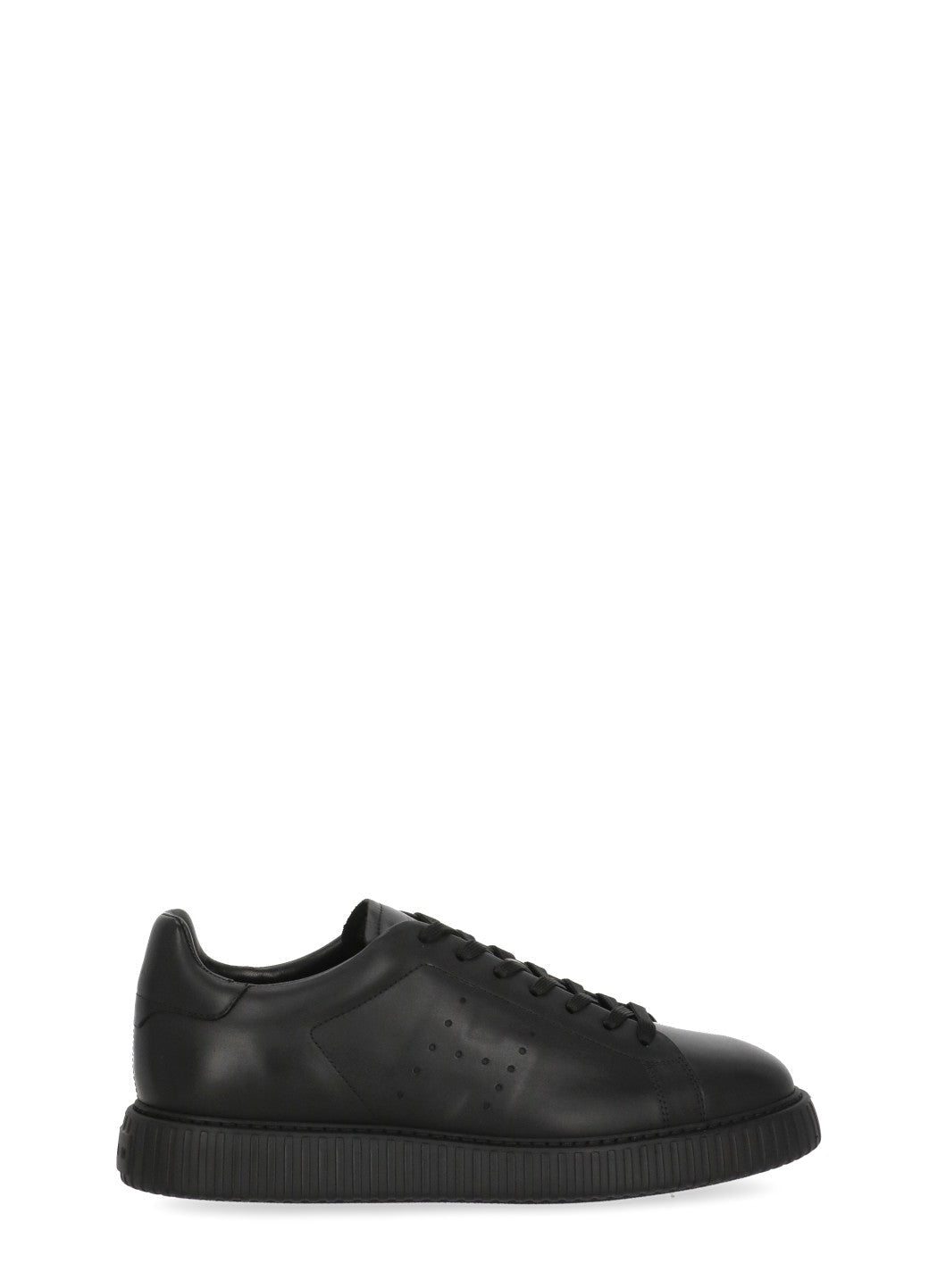 Black Monochromatic Smooth Leather Low-Top Sneakers