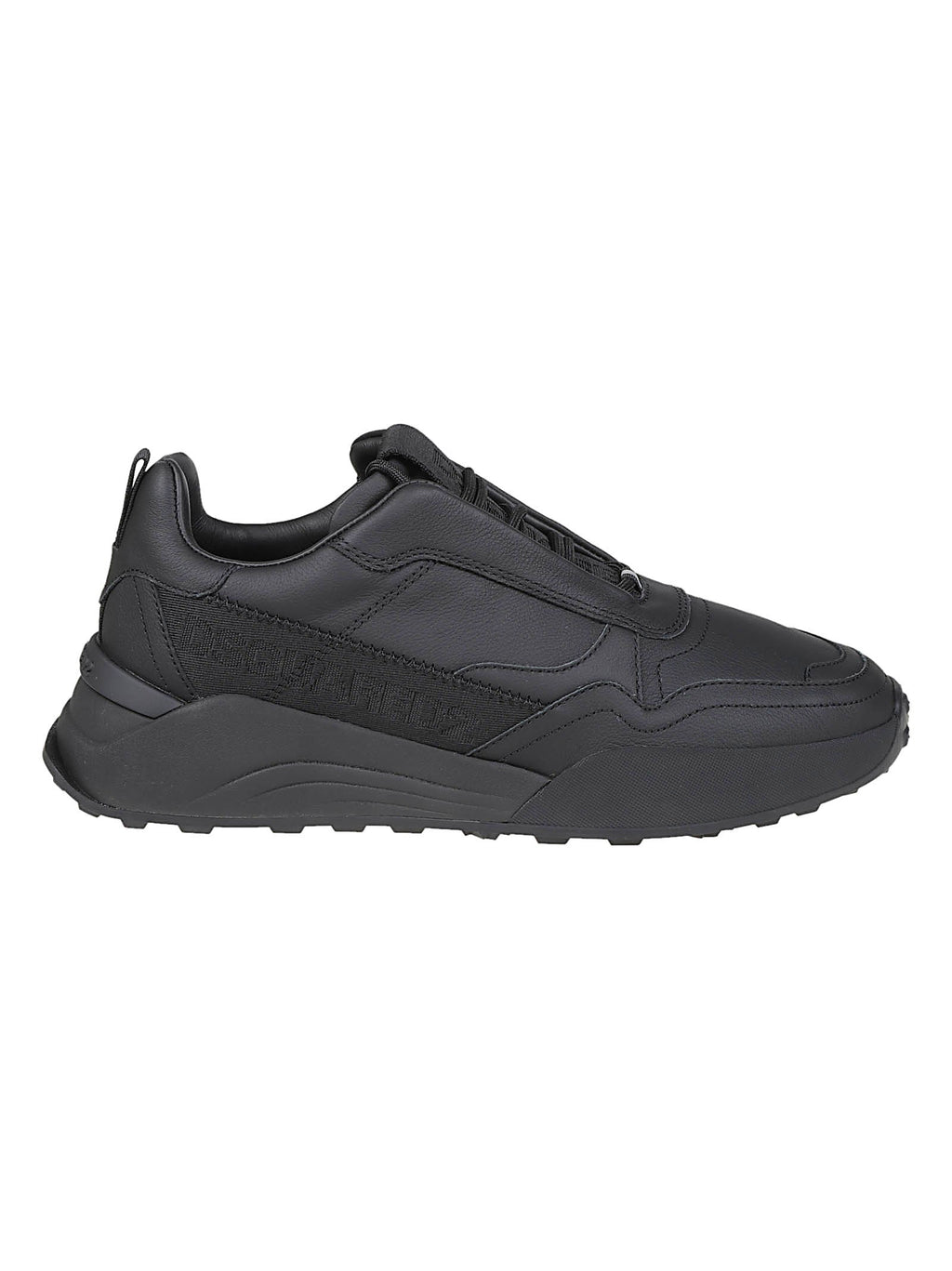 Black Flow Lace-Up Low-Top Calf Leather Sneakers