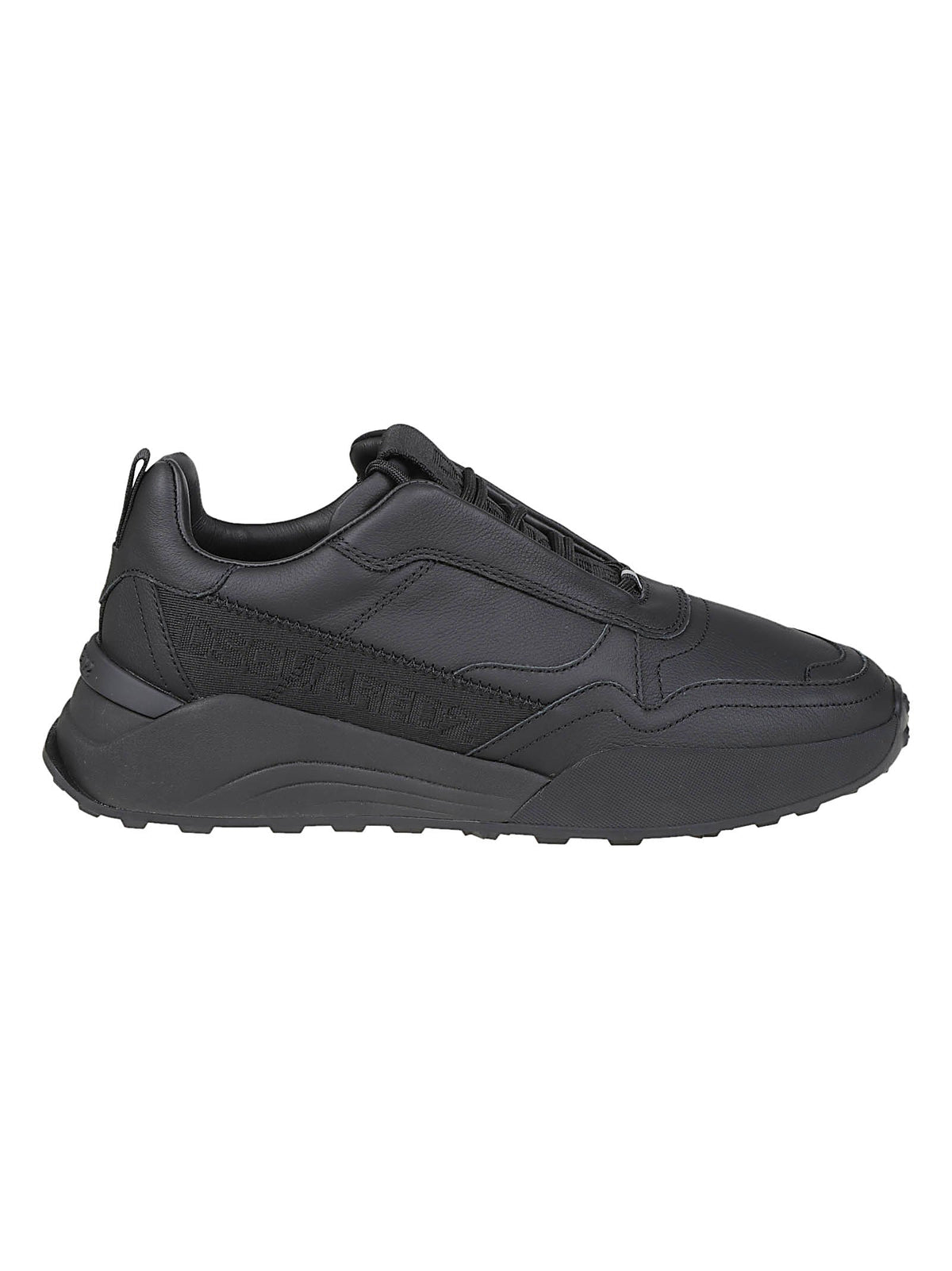 Black Flow Lace-Up Low-Top Calf Leather Sneakers
