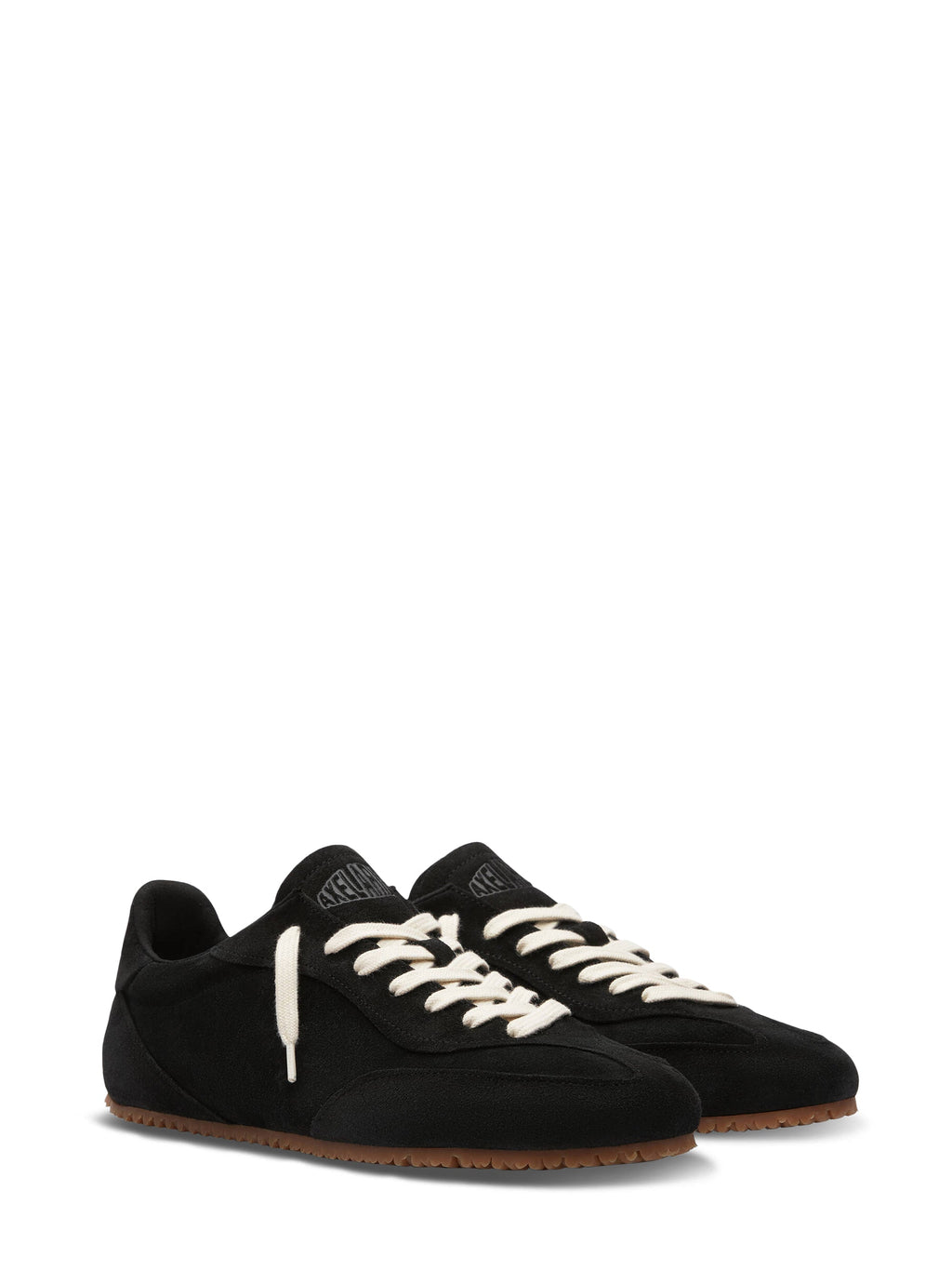 Low-Profile Black Suede Sneakers with Textured Gum Sole