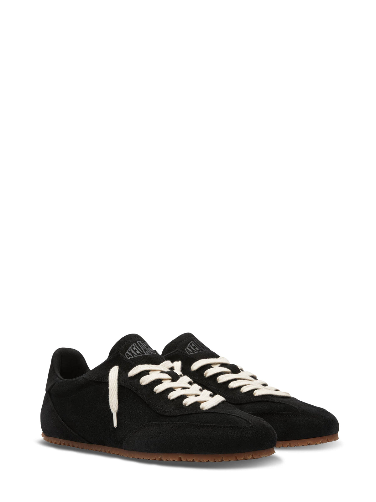Low-Profile Black Suede Sneakers with Textured Gum Sole