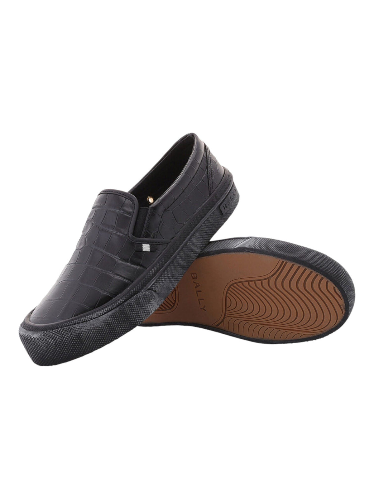 Bally Leory 6305333 Men's Black Croc Embossed Leather Sneakers