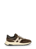 Brown Imprinted Logo Suede Low-Top Sneakers
