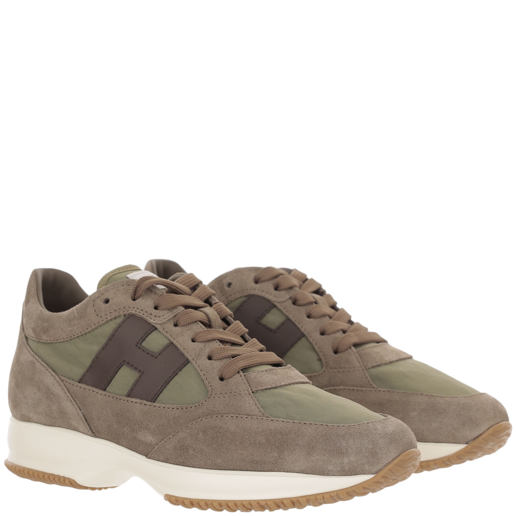 Beige Green Interactive Suede Nylon Sneakers