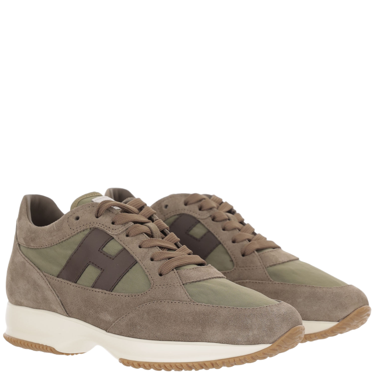 Beige Green Interactive Suede Nylon Sneakers