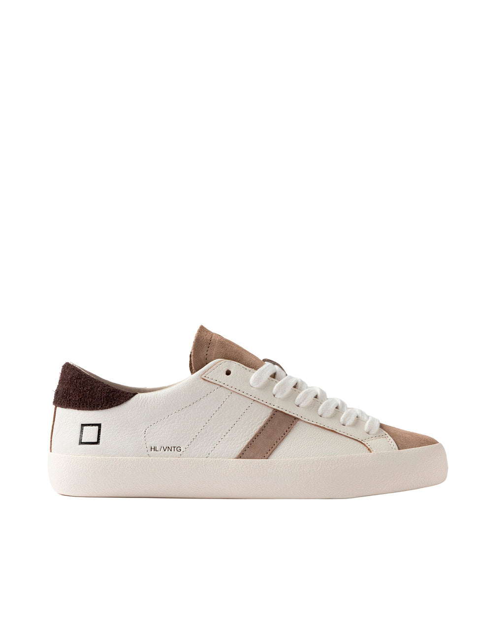 Low-Top White Leather Sneakers with Beige Suede Accents