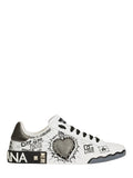 Low-top Sneakers with Graffiti Print and Metallic Accents
