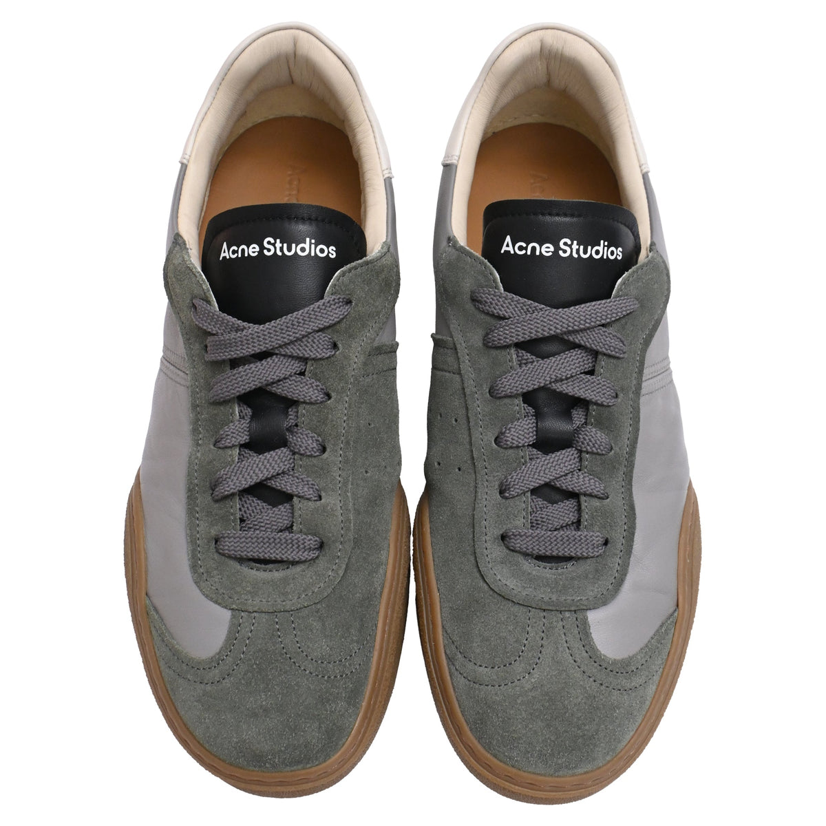 Acne Studios Bars Low-Top Sneakers in Grey Leather and Suede