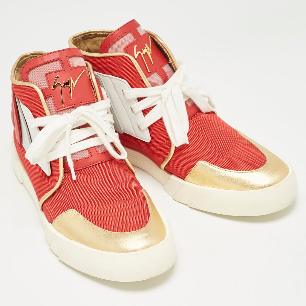 Giuseppe Zanotti Red/gold Canvas And Leather Foxy London High Top Sneakers