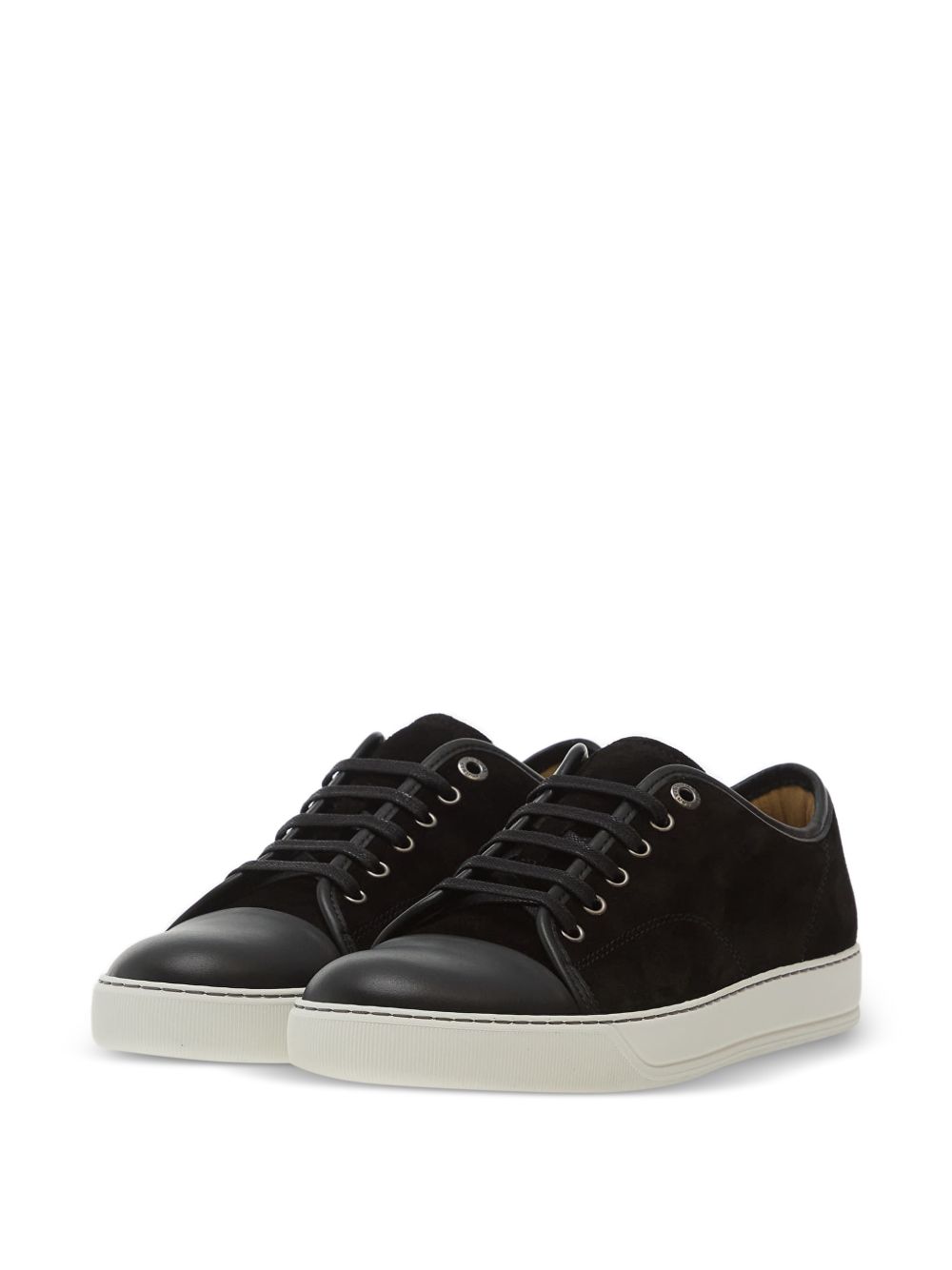 Low-Top Black Suede Sneakers with Smooth Leather Toe Cap