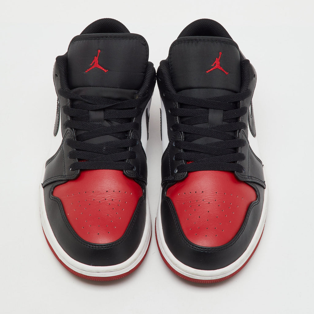 Air Jordans Black/red Leather Jordan 1 Low Bred Toe Sneakers