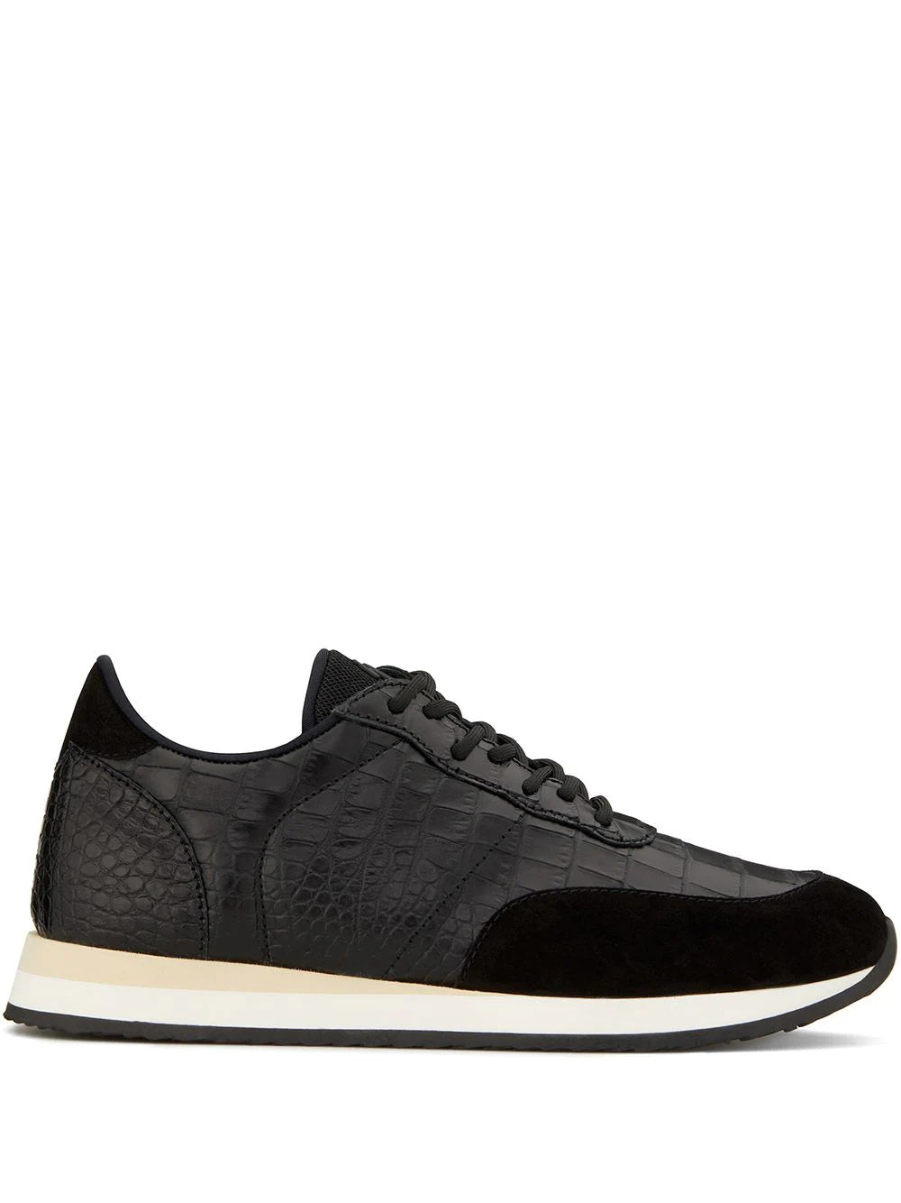 Black Jimy Textured Suede Accents Leather Sneakers