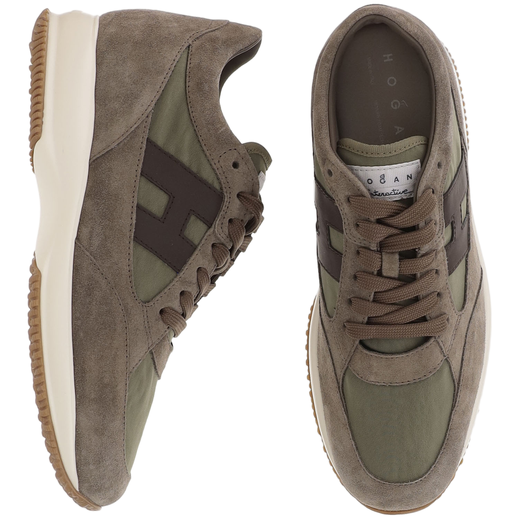 Beige Green Interactive Suede Nylon Sneakers