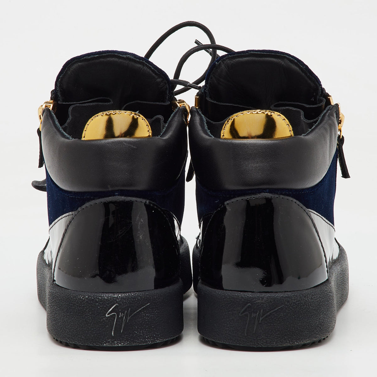 Giuseppe Zanotti Blue/black Velvet And Patent Frankie High Top Sneakers