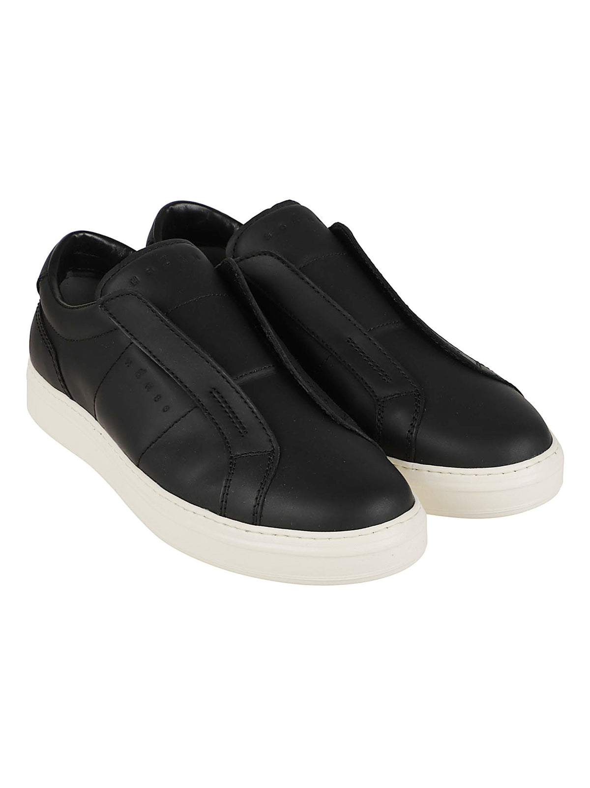H668 Laceless Black Calf Leather Slip-On Sneakers