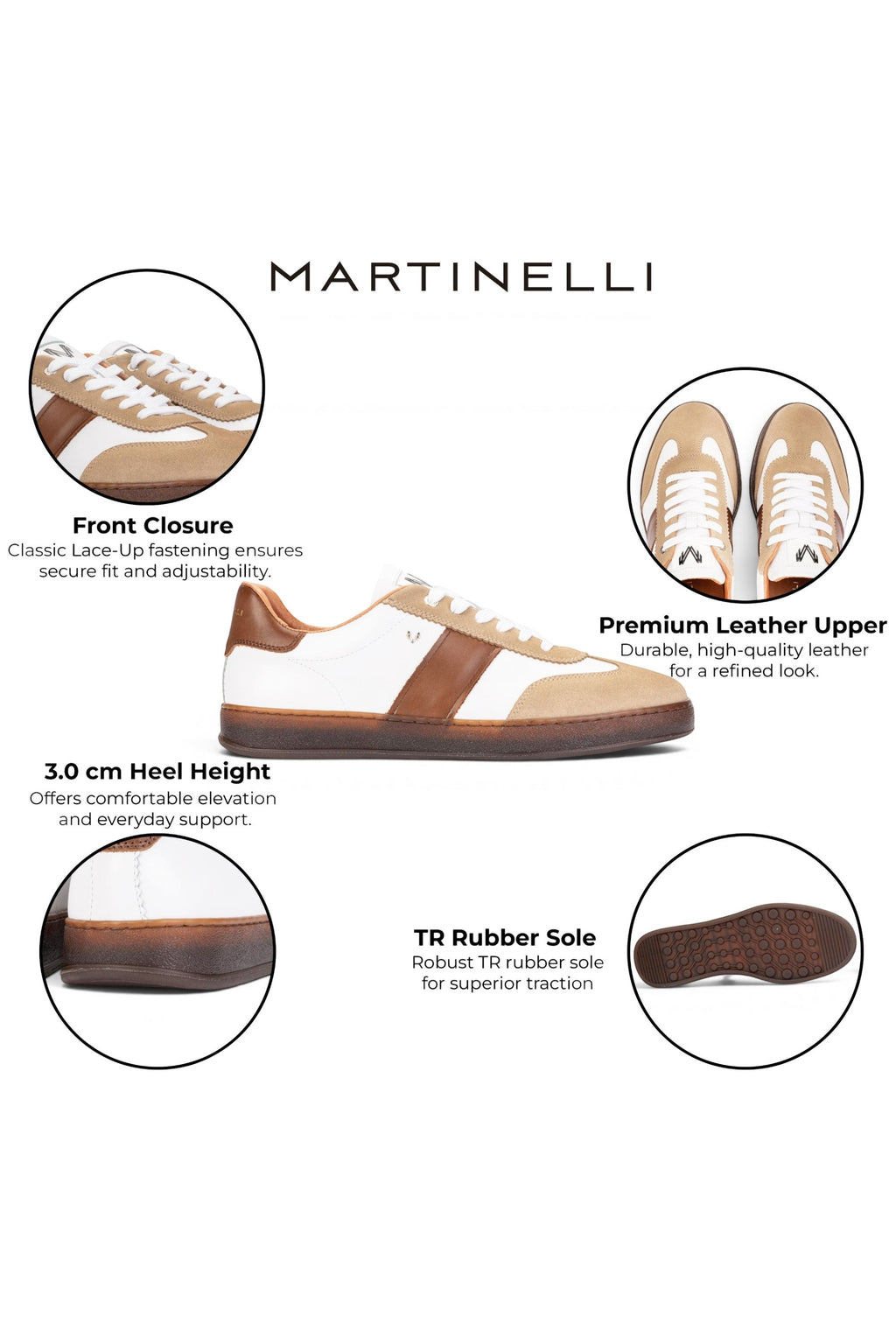 Martinelli Men's Brown Leather Sneakers Trainer Shoes - Seaford