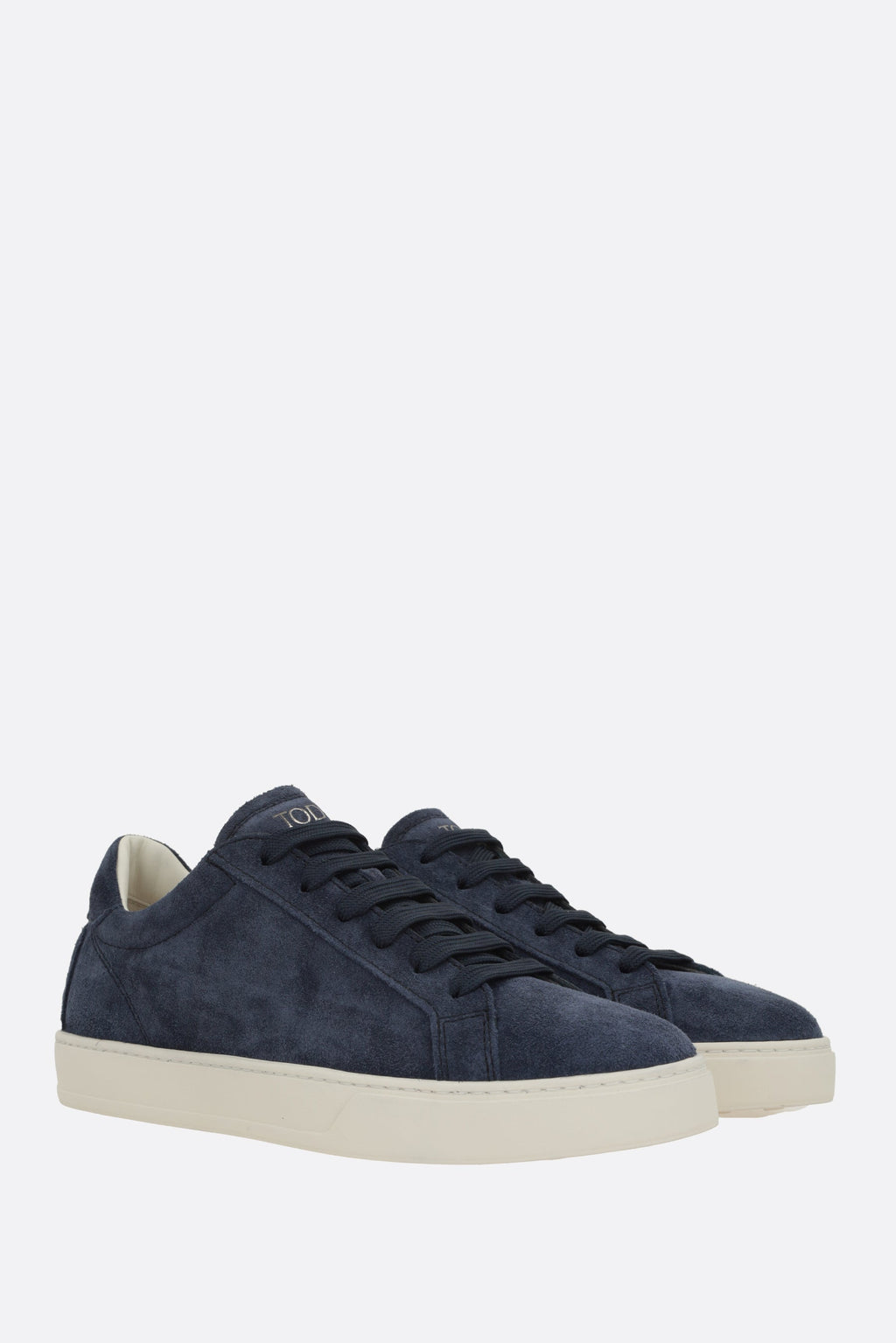Deep Navy Suede Low-Top Sneakers with Off-White Sole