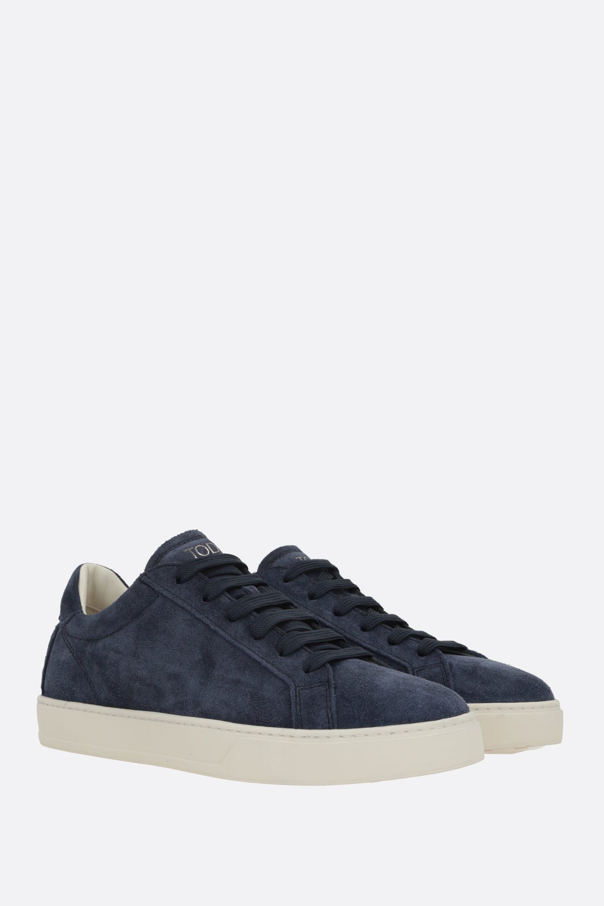 Deep Navy Suede Low-Top Sneakers with Off-White Sole
