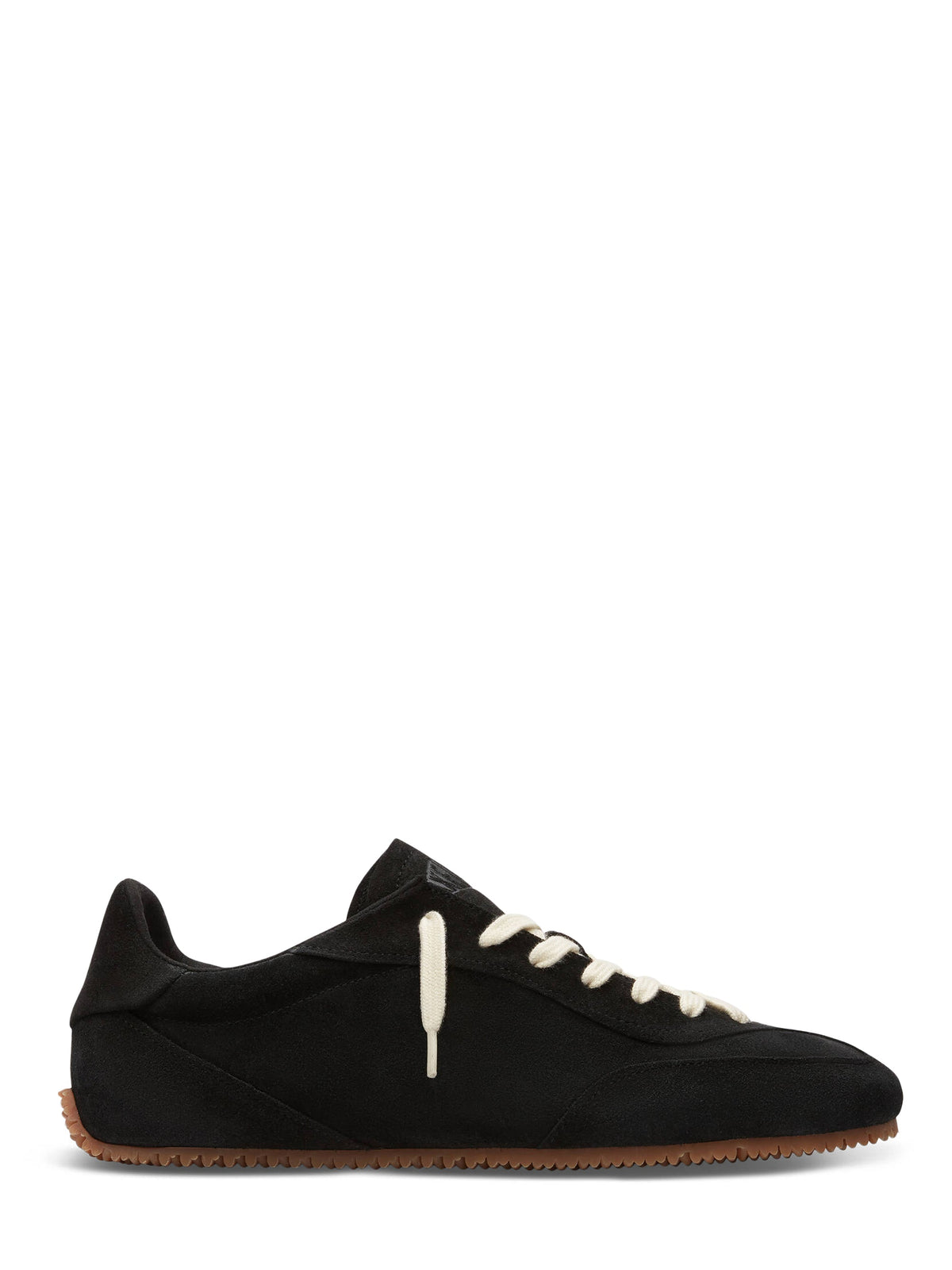 Low-Profile Black Suede Sneakers with Textured Gum Sole